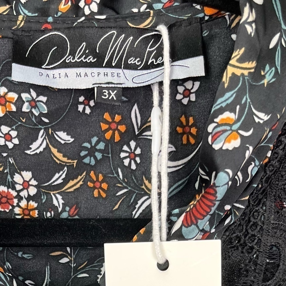 DALIA Macphee Floral Pleated Long Sleeve Midi Dress Black‎ Size 3x New - Picture 6 of 15